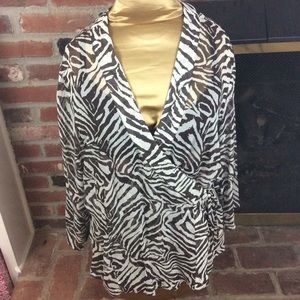 Chico’s 100% Silk Sheer Wrap Top Zebra Print Sz. 2